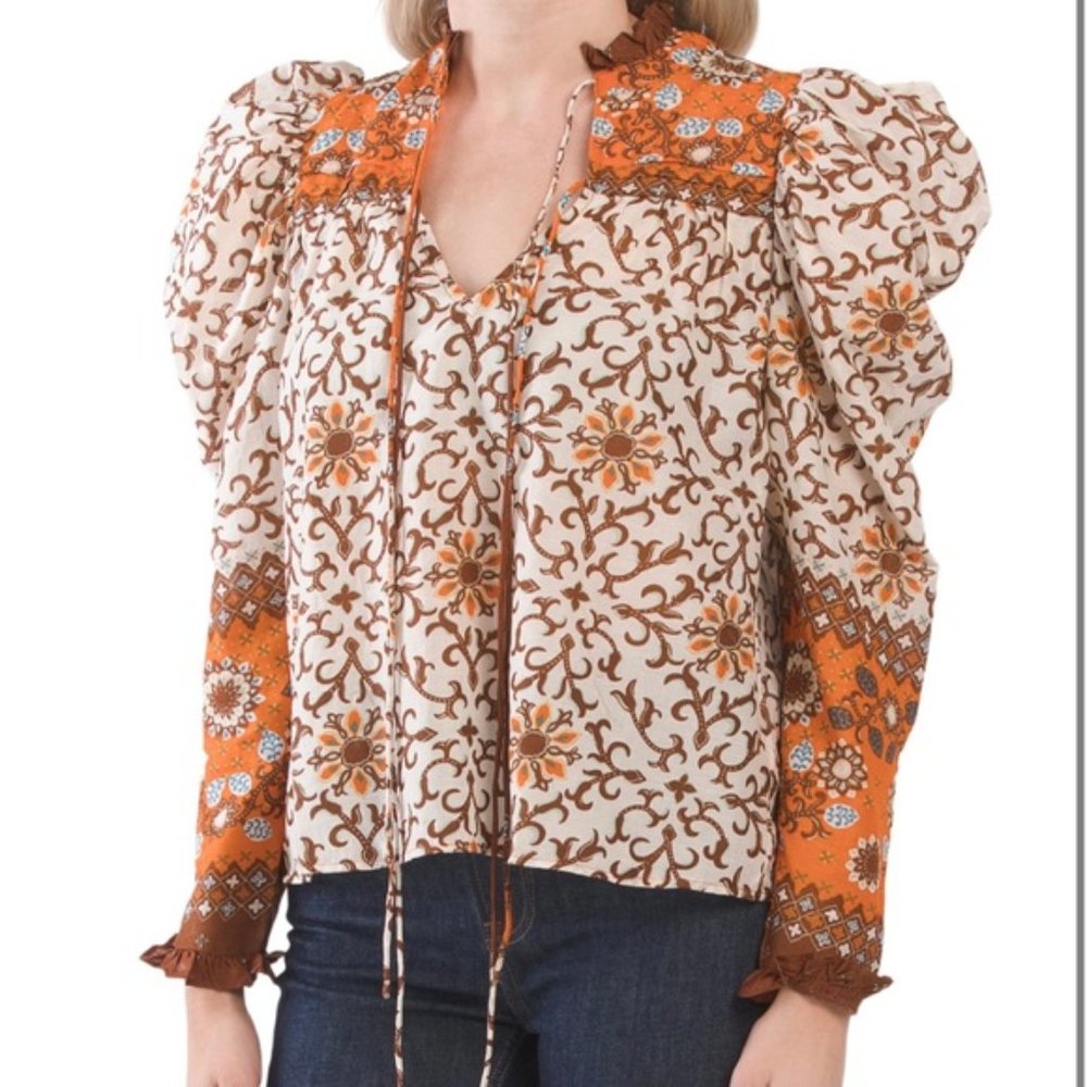 NWT House Of Harlow 1960 Puff Shoulder Floral Print Blouse